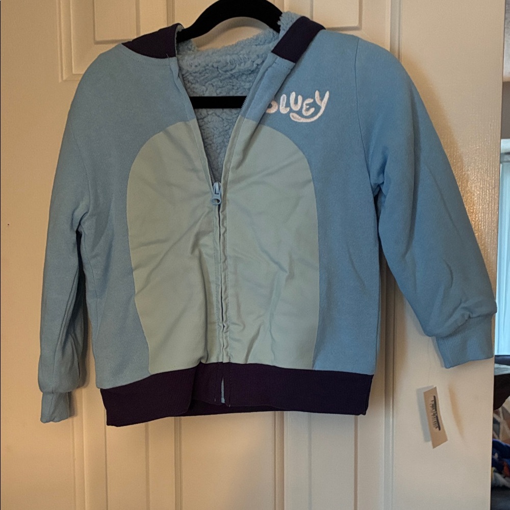 Light Blue Hooded Kids Zip Sweatshirt with Contrasting Trim